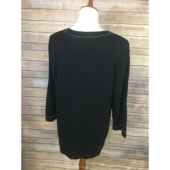 Quacker Factory Large Black Sweater V Neck Sequine - Picture 5 of 11